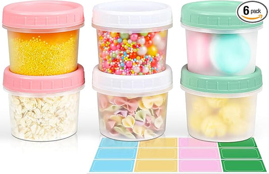 ASEVAT 6.8oz 6Pack Small Food Containers with Lids Salad Dressing Container Reuseable Snack Container Plastic Jar Freezer Storage Jars, Leakproof/Microwave/Dishwasher Safe