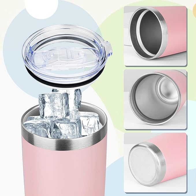 20oz Tumbler with Lid Stainless Steel Insulated Tumblers Travel Coffee Tumbler Bulk Double Wall Vacuum Insulated Water Cup Christmas Gifts for Women Men Her Him Home Office (Pink, 1pack)