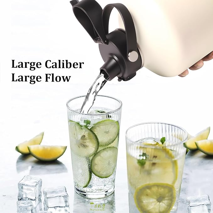 Water Bottle Insulated 32oz 40oz 64oz 128oz Straw Lid Spout Lid & 3 Lids, Leak Proof, Vacuum Insulated,Stainless Steel Water Bottle Wide Mouth for Sports, Gym or Office