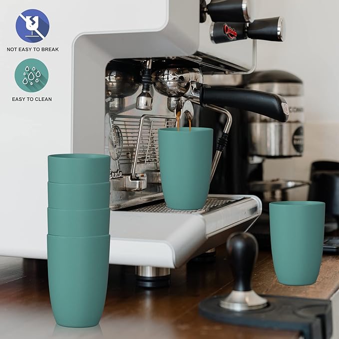 Wheat Straw Cups 6 PCS Good Alternative to Plastic Reusable Cups 12 oz Unbreakable Drinking Cup Reusable Dishwasher Safe Water Plastic Glasses Green