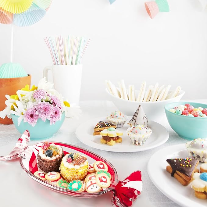 SHOWLOUE Glass Candy Platter, Christmas Platter Dish Serving Dessert Plates Christmas Dinnerware Tray Decorative Plates for Xmas Holiday Party Favor, Large