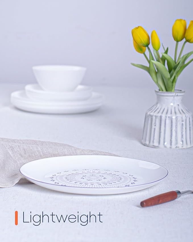 10.5 inch Dinner Plate Set of 6, Lightweight Round Opal Glass Dinnerware Plates, Dishwasher and Microwave Safe, Lavender Purple