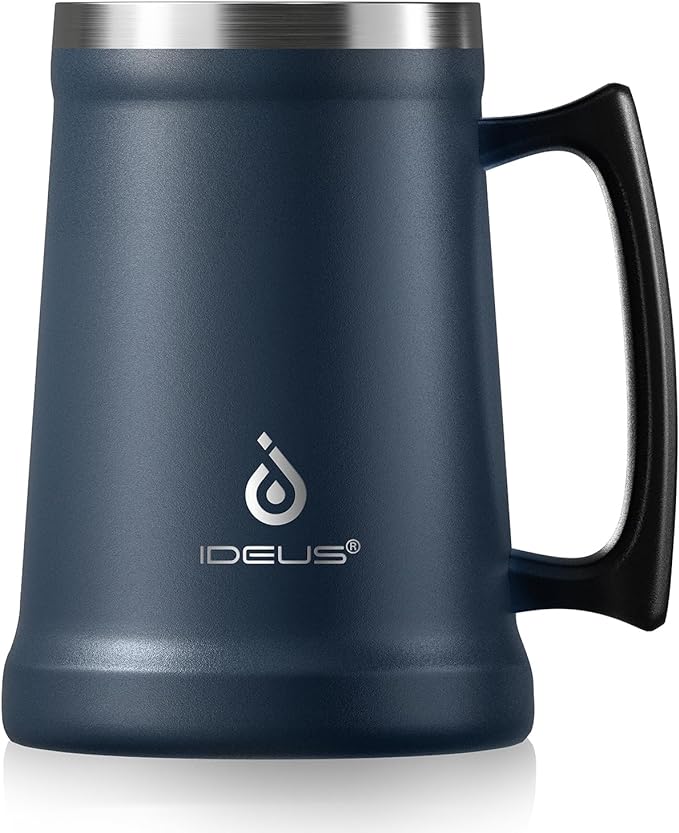 Ideus Insulated Beer Stein, 24/32oz Stainless Steel Double Walled Beer Mug Giant Bar Drinkware Metal Beer Cup with Big Grip Handle (24oz (710ml), Navy Blue)