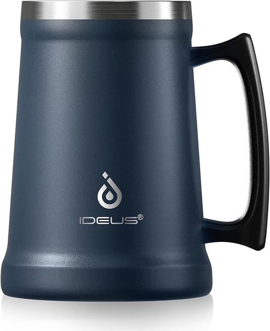 Ideus Insulated Beer Stein, 24/32oz Stainless Steel Double Walled Beer Mug Giant Bar Drinkware Metal Beer Cup with Big Grip Handle (24oz (710ml), Navy Blue)