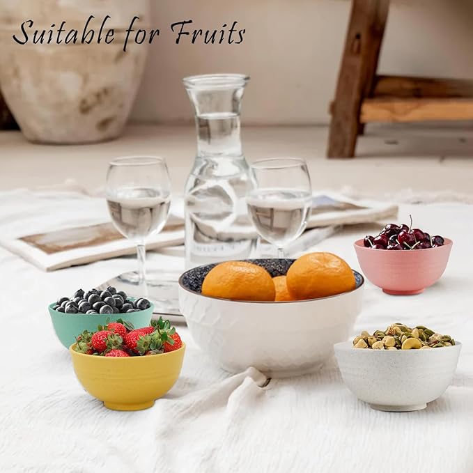 10oz Wheat Straw Bowls Set of 6, Unbreakable Ice Cream Bowl Sets for Kids, Snack Bowls Dishwasher and Microwave Safe