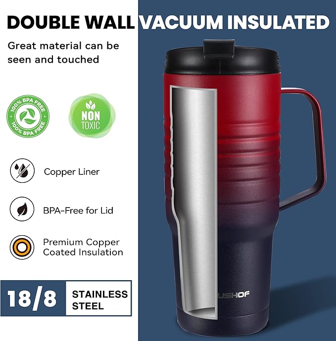 HAUSHOF 24 oz Travel Mug with Handle, Stainless Steel Vacuum Insulated Coffee Travel Mug, Double Wall Travel Mugs with Leakproof Lid, BPA Free