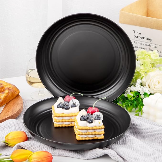 supernal 16pcs Black Wheat Straw Plates,10 inch Unbreakable Dinner Plates,Reusable Plastic Plates,Dishwasher & Microwave Safe,Lightweight Dinnerware Plat Set for Kitchen,Camping