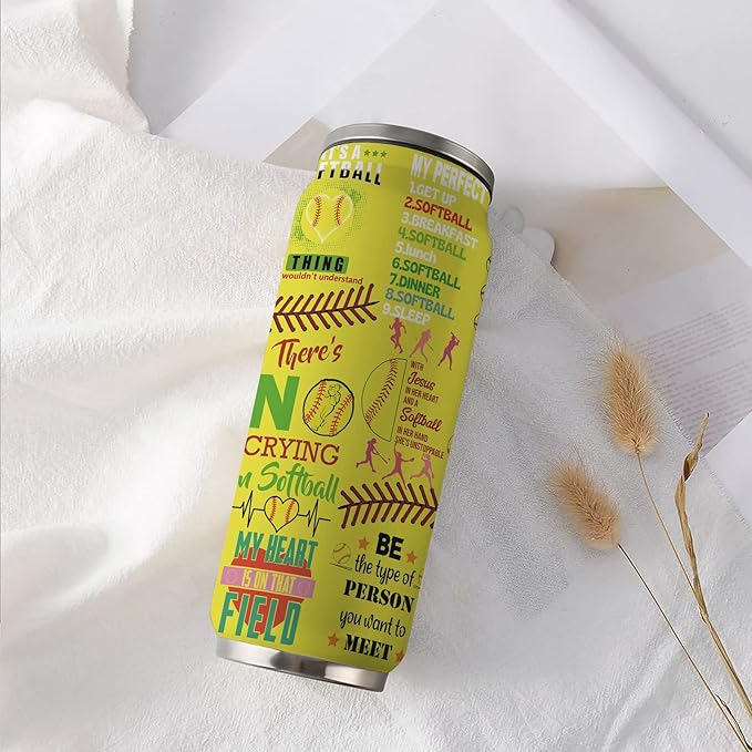 Softball Tumbler Cup With Lid - Travel Mug, Birthday Gift for Softball Lovers - Stainless Steel Vacuum Coffee Cup for Women Men, 17 Oz