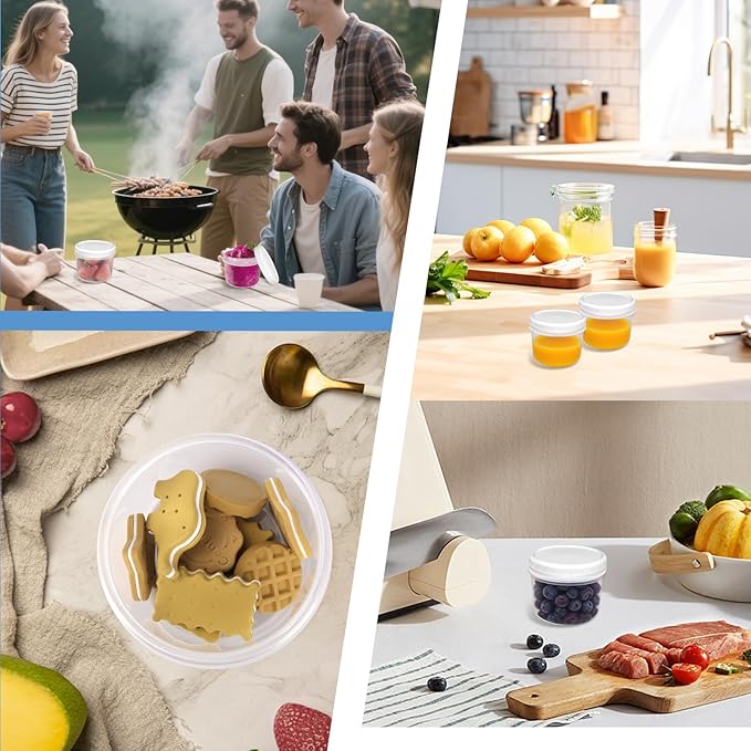 10 Pack 12oz Reusable Small Plastic Containers with Screw Lids, Small Food Storage Freezer Containers, Deli Containers Stackable Food Storage Jars, Sauce Condiment Jars Lunch Box Accessories