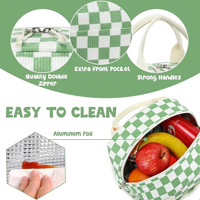 Bluboon Lunch Bag for Women Men Cute Corduroy Lunch Tote Bags Reusable Insulated Lunch Box Large Capacity Reusable Insulated Cooler for Work Picnic or Travel