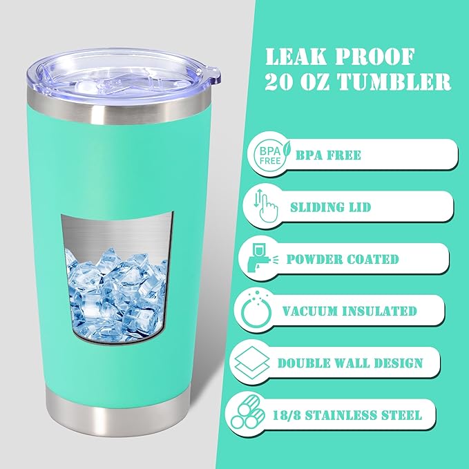 20 oz Tumbler with lid Double Wall Vacuum Insulated Tumblers Stainless Steel Coffee Mug Travel Coffee Tumbler Powder Coated Tumbler Cup Keep Hot&Cold - (Light Blue 6 Pack)
