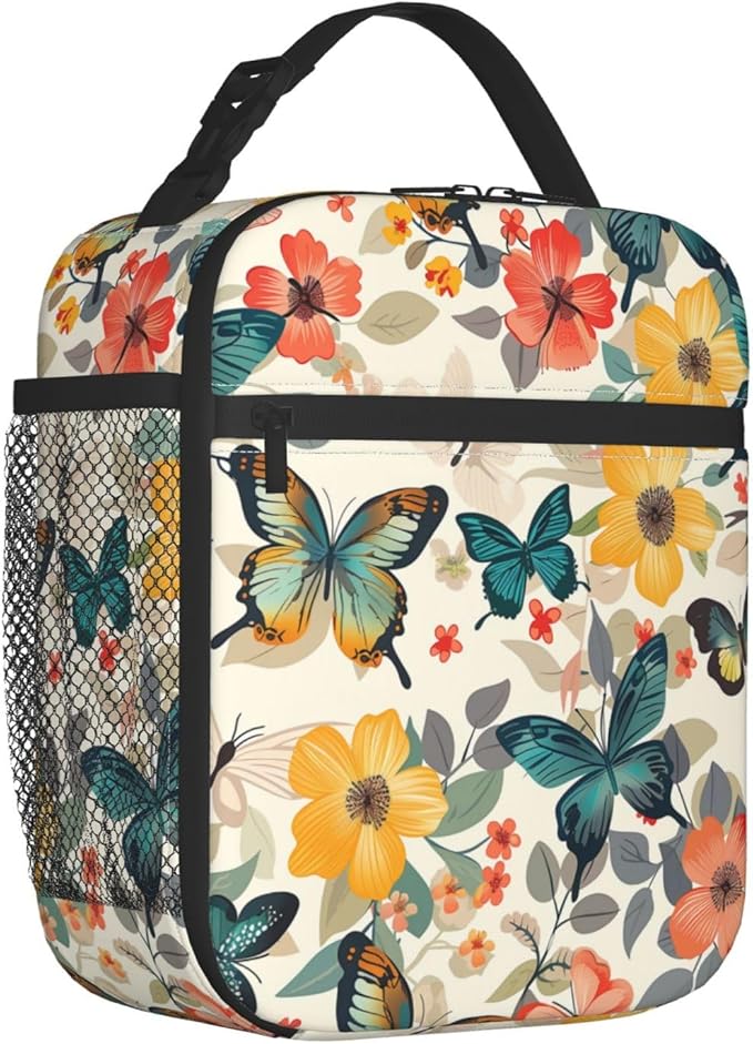 Butterfly Insulated Lunch Bag for Women Men Butterfly Lunch Bag for Work,Picnic,Travel,Hiking,Beach or Fishing Polyester Butterfly Lunch Box