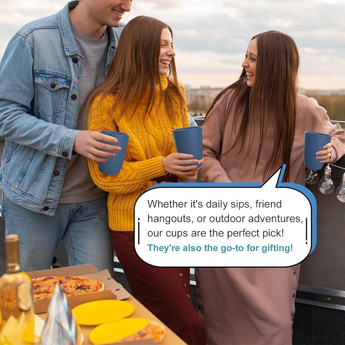 Wheat Straw Cups 8 PCS Plastic Cups Reusable a Good Alternative Drinking Glasses Plastic Glasses Cups Unbreakable Drinking Cup Reusable Dishwasher Safe Microwave Safe Cups with Blue Color (12 OZ)