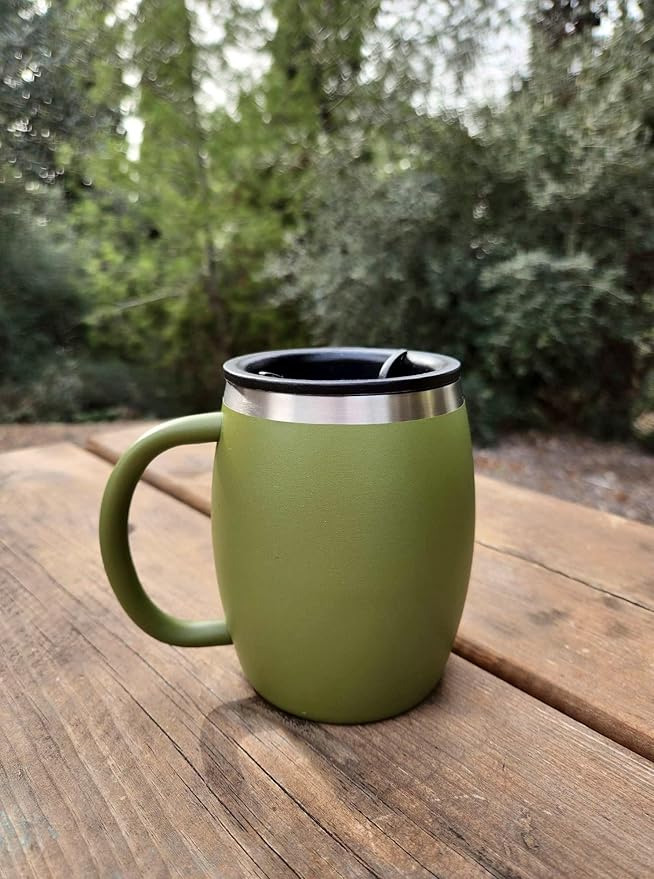 Stainless Steel Insulated Coffee Mugs Set of 2 (14oz) – Double Wall Coffee Cups With Spill Resistant Lid & Strong Handle, Shatterproof Cups for Cold Drinks, Hot Beverages, Indoor & Outdoor Use