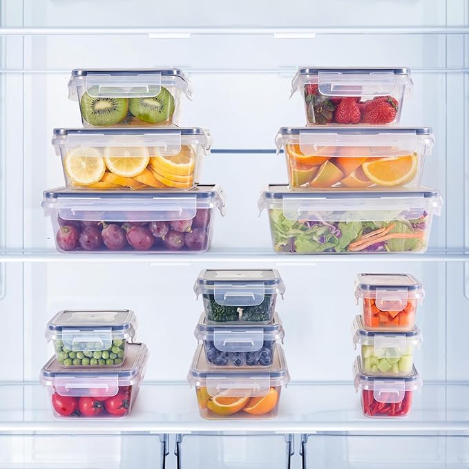 48Pcs Food Storage Container Set kitchen organizers Meal Prep Containers Lock Lids Reusable Plastic Lunch Box Snack Salad Containers 24 Boxes and 24 Lids Pantry and Kitchen Organization