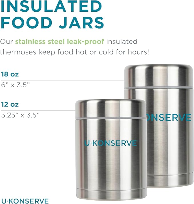 U Konserve Stainless Steel Insulated Food Jar – Vacuum Sealed Thermos for Hot and Cold Food – Wide Mouth - Leak-Proof Container – BPA Free – 18 Ounce