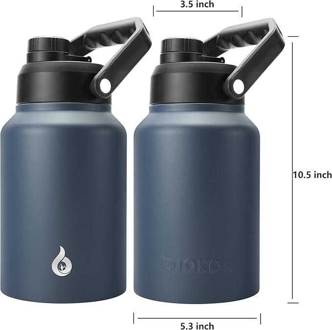 BJPKPK 64 oz Insulated Water Bottle, Dishwasher Safe Half Gallon Water Bottle with Ergonomic Handle, BPA Free Leak Proof Water Jug for Sports, Metal Thermo with Anti-slip Bottom, Navy Blue