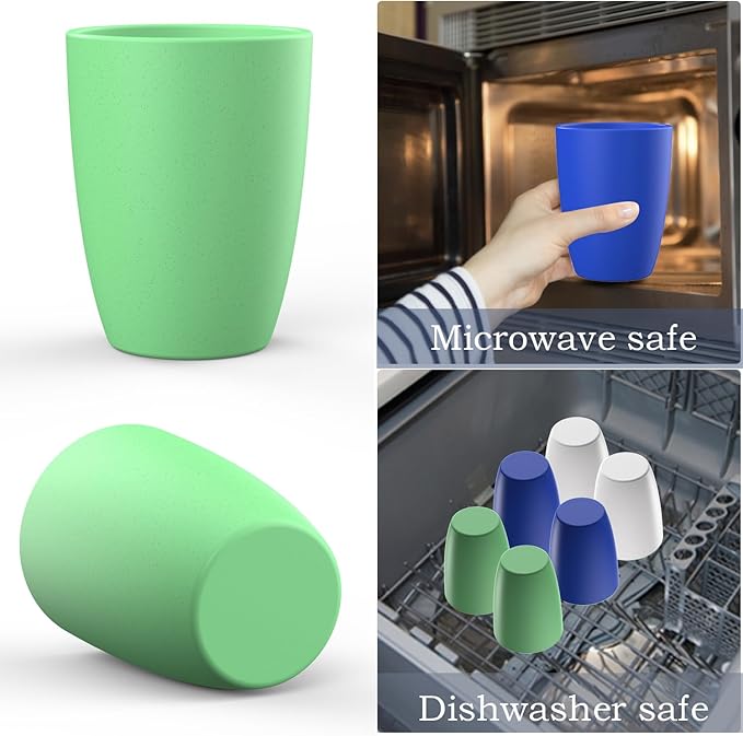 Wrova unbreakable wheat straw cups 20oz set of 6 with textured pattern anti slipping,big plastic drinkings cups microwave safe and dishwahser safe.White-Green-Blue