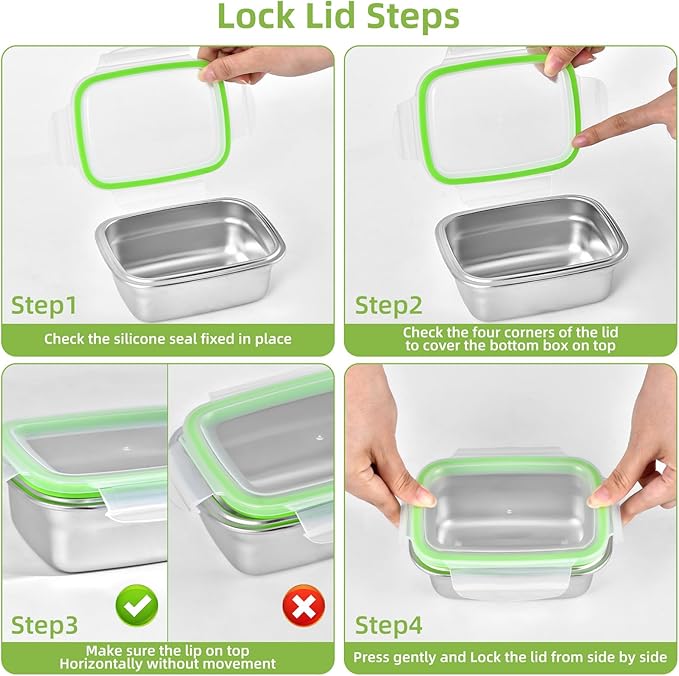 UPTRUST Stainless Steel Food Storage Containers | Leak Proof & Airtight Lids | Set of 5 Containers, Dishwasher & Freezer Safe, Green