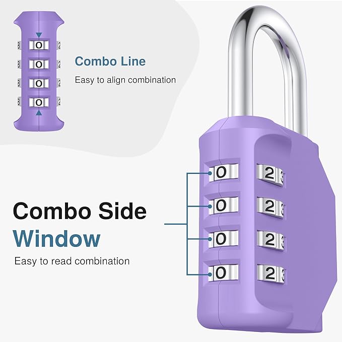Puroma Combination Lock 4 Digit Waterproof Locker Locks Secure Outdoor Padlock for Gym Lockers, Toolboxes, Gates, Fences, Storage, Sports Locker, Cabinets (Purple)