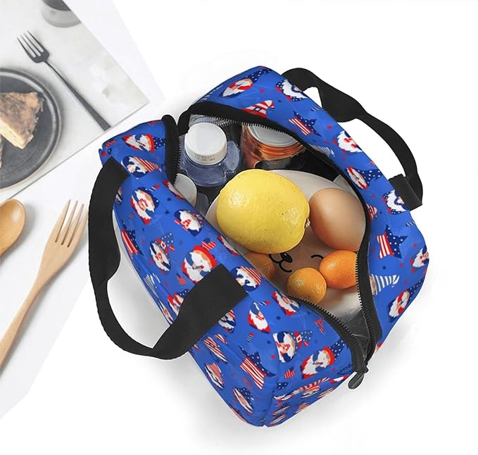 American Gnome Patriotic Lunch Box 4th of July Memorial Day Lunch Bag Insulated Reusable Lunch Tote Bag Cooler Tote Bag for Men Women