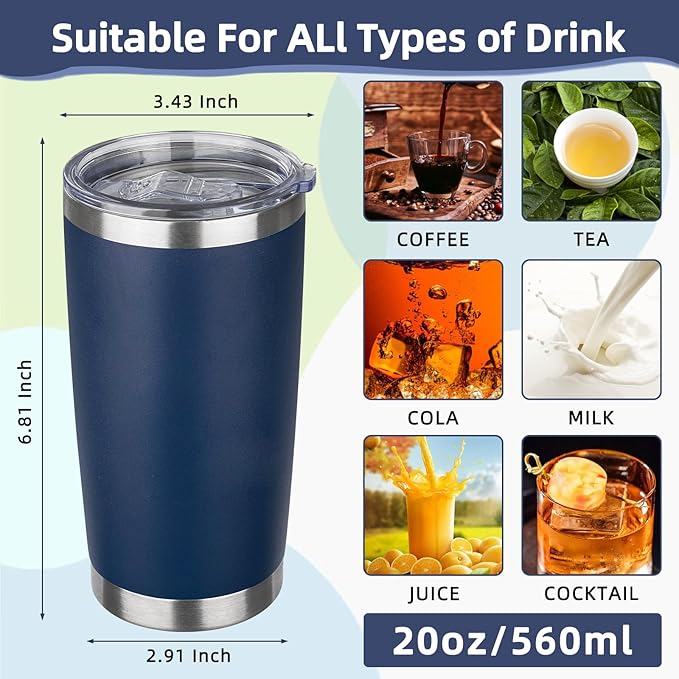 20oz Tumbler with Lid Stainless Steel Insulated Tumblers Travel Coffee Tumbler Bulk Double Wall Vacuum Insulated Water Cup Christmas Gifts for Women Men Her Him Home Office (Navy, 4pack)