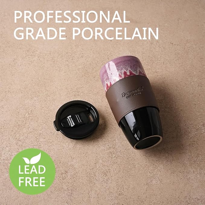 Bosmarlin Ceramic Travel Coffee Mug with Lid, 21 oz, Portable Coffee Cup for Car Cup Holder, Microwave and Dishwasher Safe, Reactive Glaze