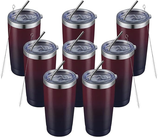 COMOOO 20oz Stainless Steel Tumbler Bulk with Lid and Straw Insulated Coffee Tumbler Cup Double Wall Vacuum Travel Mug for Cold Drinks and Hot Beverage (Mystery Moon,8 Pack)