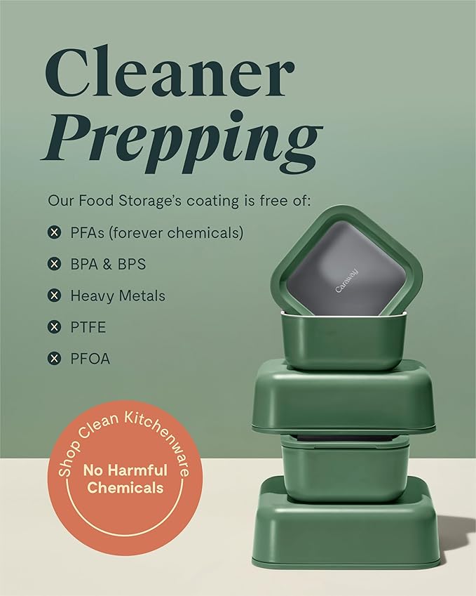 Caraway 3pc Glass Food Storage Set - 10, 6.6, & 4.4 Cup Containers - Ceramic Coated - Non-Toxic Non-Stick Lunch Box With Glass Lids - Dishwasher, Oven, & Microwave Safe - Perracotta