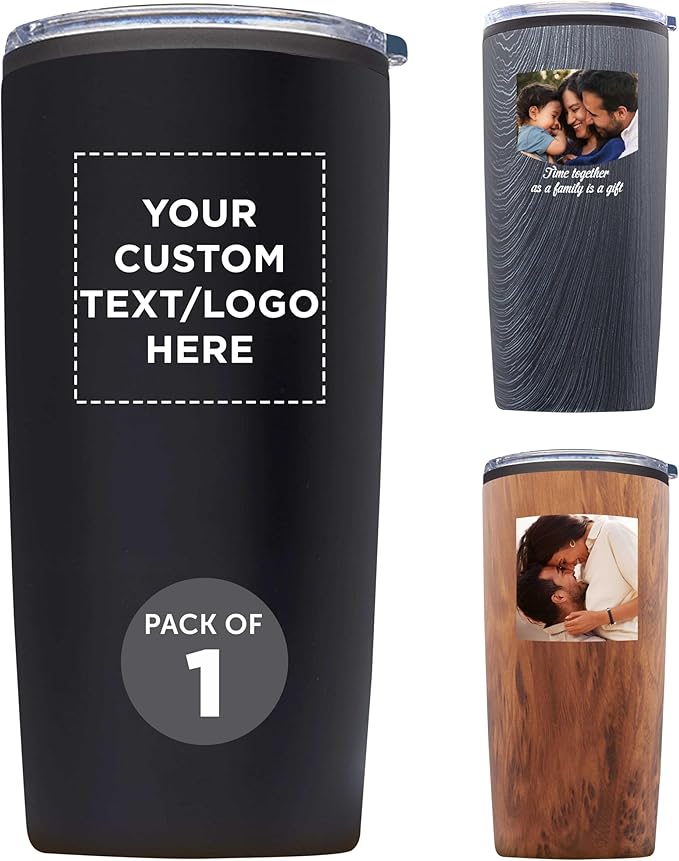 DISCOUNT PROMOS Custom Plastic Tumblers 20 oz. Set of 1, Personalized Bulk Pack - With lids, Ice Coffee Tumbler, To Go Cup, Insulated - Black