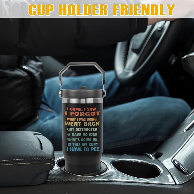 Funny 30oz Tumbler – “I Came. I Saw. I Forgot.” Stainless Steel Insulated Travel Mug – Humorous Gift for Coworkers, Friends, Men & Women – Coffee Cup with Handle Lid