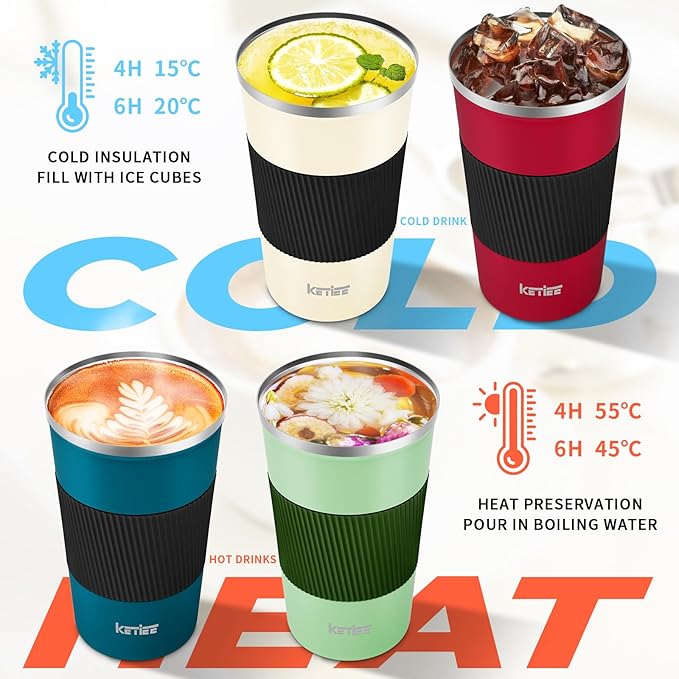 KETIEE 12oz Travel Mug, Insulated Coffee Cup with Leakproof Lid, Travel Coffee Mug Vacuum Stainless Steel Double Walled Reusable Tumbler for Hot and Cold Drinks (Green)