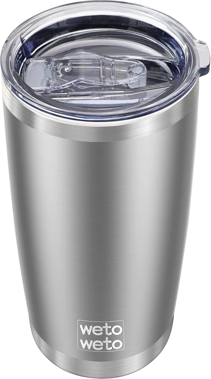 WETOWETO 20oz Tumbler, Stainless Steel Vacuum Insulated Water Coffee Tumbler Cup, Double Wall Powder Coated Spill-Proof Travel Mug Thermal Cup for Home Outdoor (Stainless, 1 Pack)