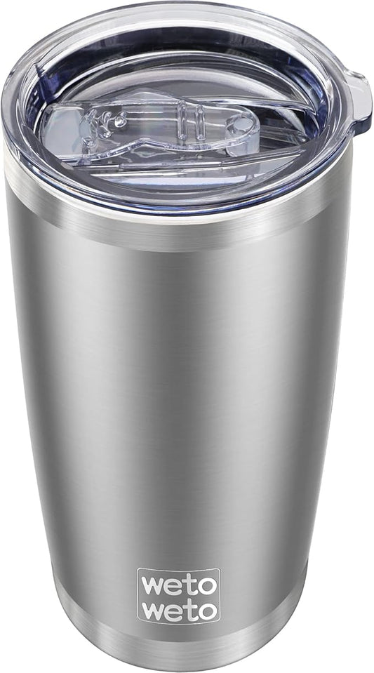 WETOWETO 20oz Tumbler, Stainless Steel Vacuum Insulated Water Coffee Tumbler Cup, Double Wall Powder Coated Spill-Proof Travel Mug Thermal Cup for Home Outdoor (Stainless, 1 Pack)