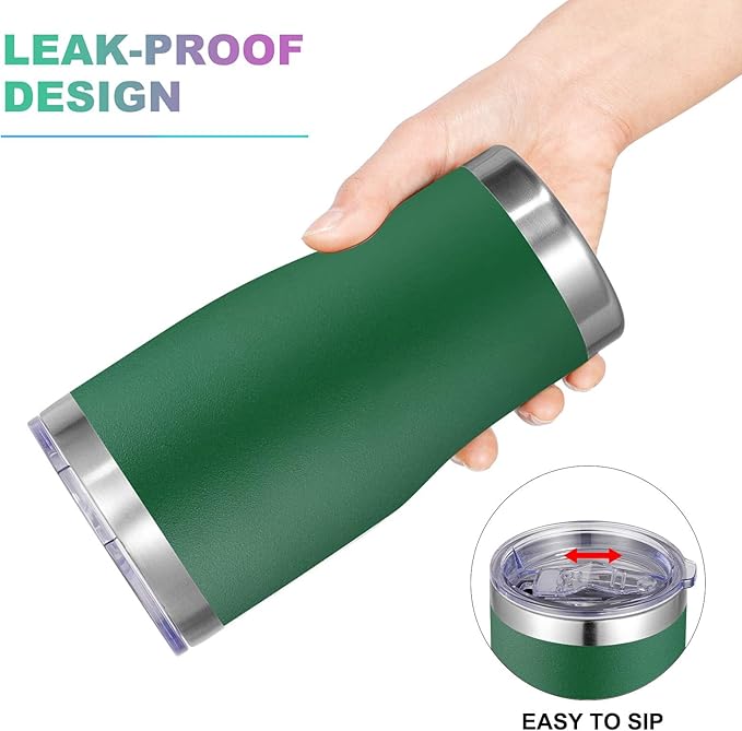 VEGOND 20oz Tumbler Stainless Steel Tumbler Cup with Lid And Straw Vacuum Insulated Double Wall Travel Coffee Mug(dark green package 12)