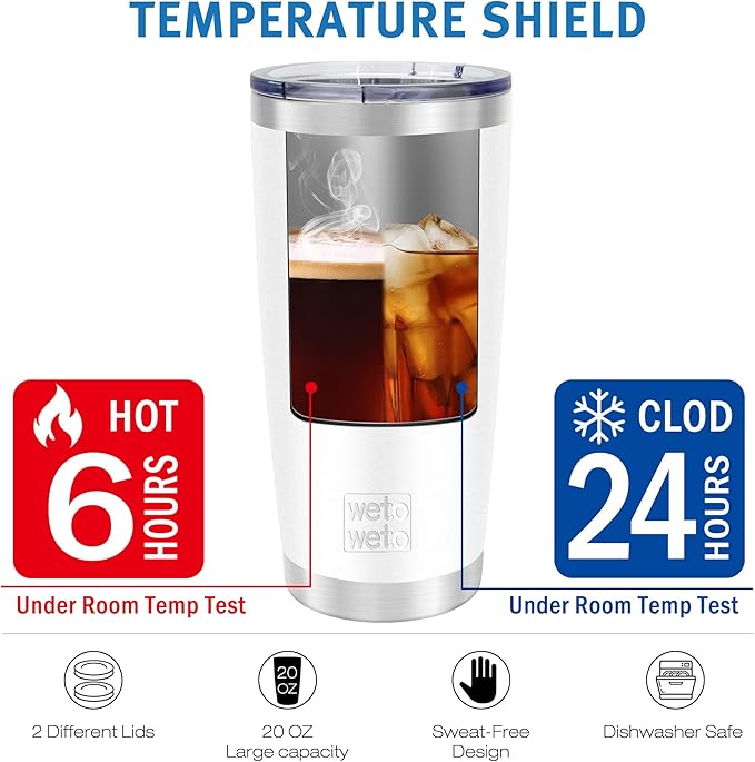 WETOWETO 20oz Tumbler, Stainless Steel Vacuum Insulated Coffee Travel Mug, Double Wall Powder Coated Insulated Coffee Mug Travel Mug with Lid Thermal Cup for Outdoor, White, 6 Pack