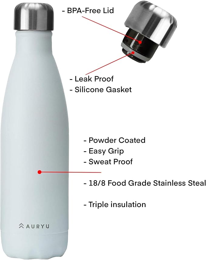 Best in Class Triple-Walled Insulated Stainless Steel Water Bottle, Keeps your Drinks Cold for up to 24 Hours and Hot for up to 12 Hours, Leak Proof, Make a Difference in the World, White, 17oz