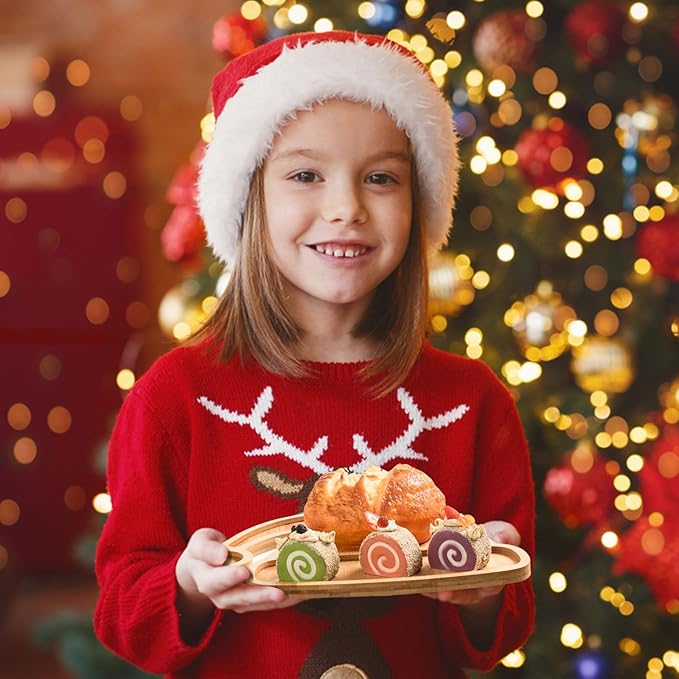 AWIZOM Christmas Hat Wooden Serving Tray Christmas Bamboo Platter Santa Hat Shape Wooden Charcuterie Board Wood Snack Dish Plate for Xmas Holiday Housewarming Present,14.17x10.79x0.59 Inch