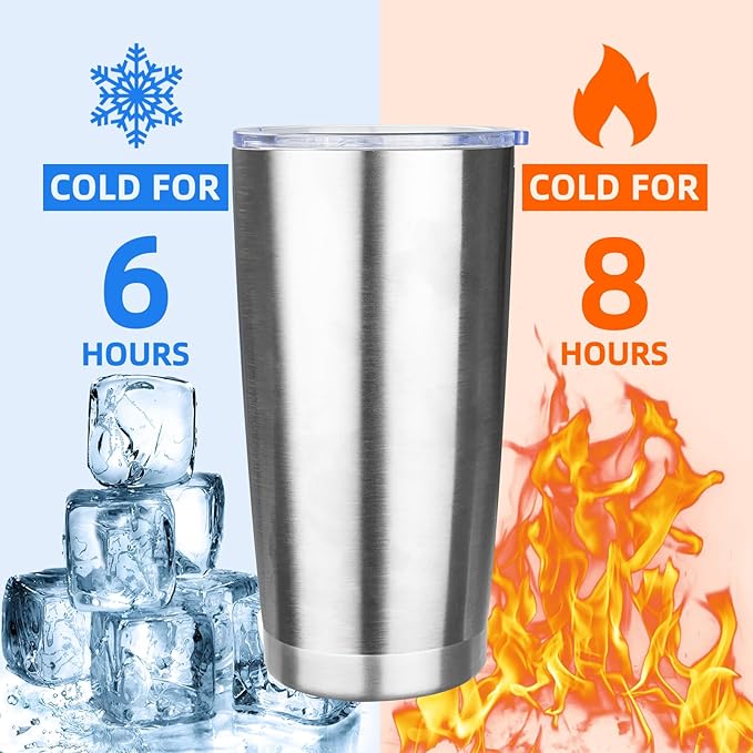 20oz Tumbler with Lid Stainless Steel Insulated Tumblers Travel Coffee Tumbler Bulk Double Wall Vacuum Insulated Water Cup Christmas Gifts for Women Men Her Him Home Office (Silver, 4pack)