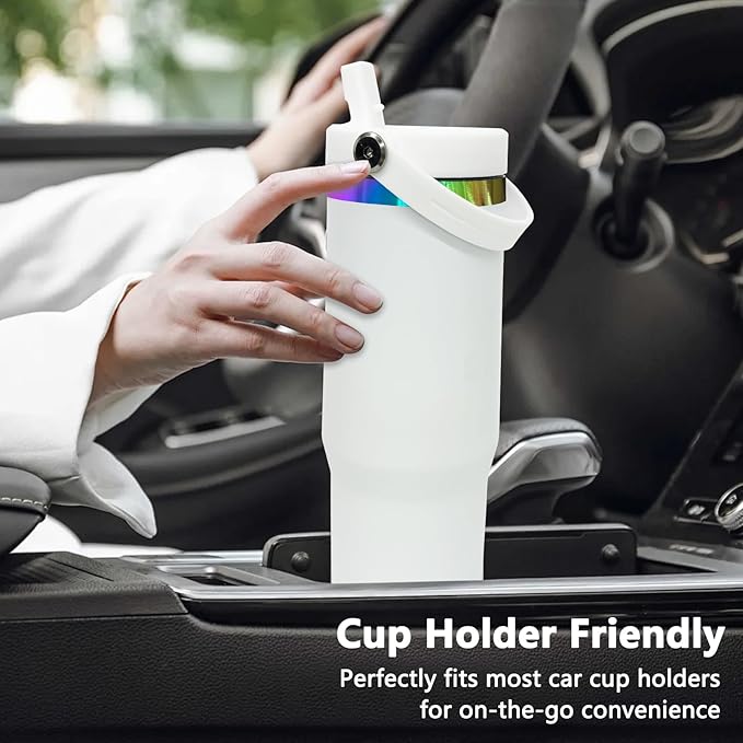 30 oz Tumbler Bulk with Handle and Straw, Vacuum Insulated Tumblers with Flip Straw and Top Handle, Leakproof Powder Coated Tumbler, Stainless Steel Travel Mug for Coffee Water (White, 8 Pack)