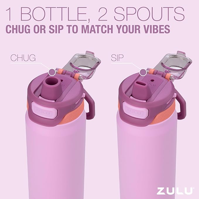 ZULU Powerfill Pro 32oz Stainless Steel Water Bottle with Quick Fill Lid, Triple Walled Vacuum Insulated Metal, Leak Proof Locking Lid, Sip and Chug, Reusable BPA Free, Sherbert