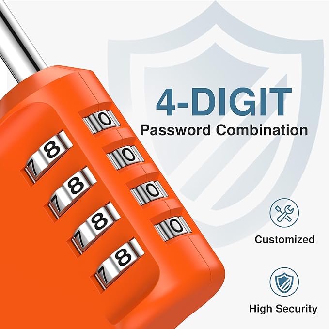 Puroma Combination Lock 4 Digit Waterproof Locker Locks Secure Outdoor Padlock for Gym Lockers, Toolboxes, Gates, Fences, Storage, Sports Locker, Cabinets (Orange)
