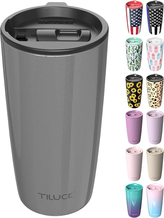 TILUCK 20 oz Tumbler with Leak-Proof Lid, Vacuum Insulated Stainless Steel Coffee Mug, Double-Walled Travel Tumbler for Hot and Cold Drinks(GlitterGray, 20oz)