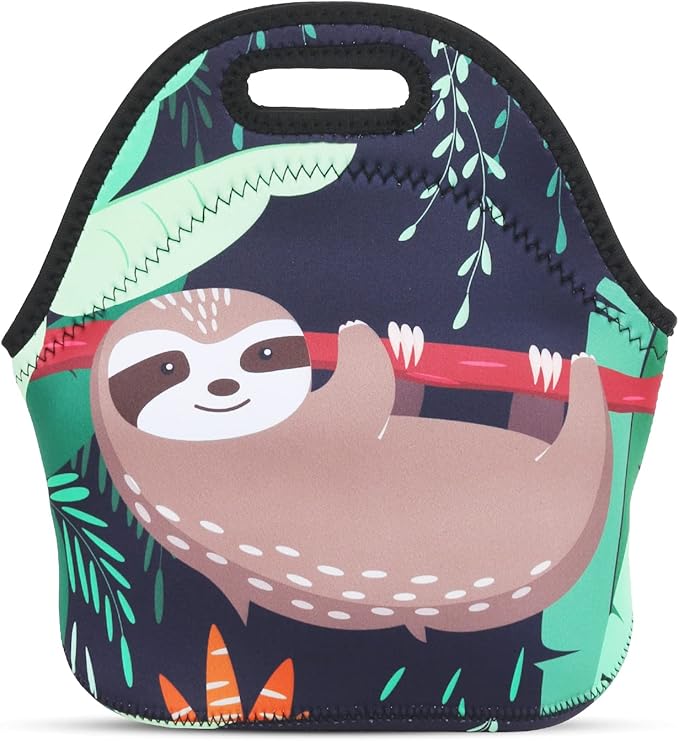 Violet Mist Womens Reusable Neoprene Lunch Bag Insulated Lunch Box Cute Sloth Animal Thermal lunch bags Bags Waterproof lunchbags Food Handbag Meal Prep Lunchbags Travel Work Gift for Women Men Adult