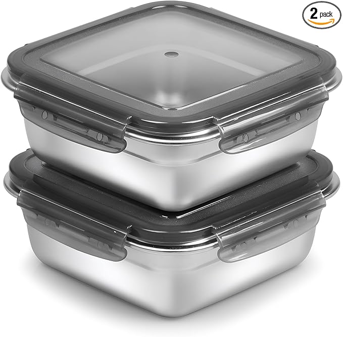 2 Pack Sandwich Containers, 24oz Stainless Steel Sandwich Box with Airtight Lids, Reusable Metal Meal Prep Lunch Boxes, BPA-Free, Dishwasher Safe, Food Storage Containers for Families (Black)