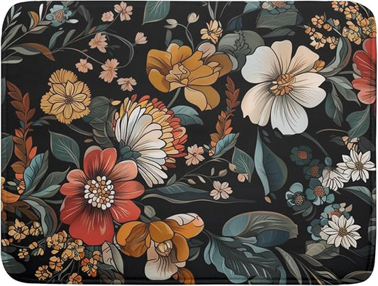 Vintage Floral Dish Drying Mat 18x24 inch Boho Flower Drainer Mats Fast Dry Absorbent Washable Dish Rack Pad Protector Kitchen Accessories