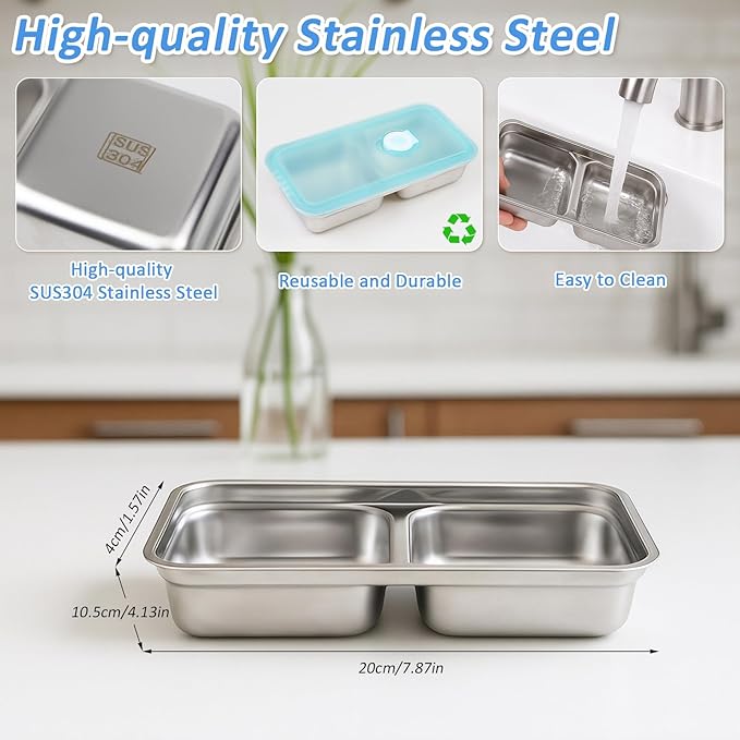 5 Pack Grab and Go Snack Containers, Stainless Steel Reusable Double Compartment Snack Box Containers with Lids Dishwasher Safe Travel & Outdoor Camping Portable Food Storage (5 Pack Sliver)