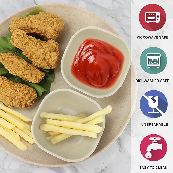 Wrova 6-Pack Wheat Straw Dipping Bowls, 5oz - Unbreakable, Microwave & Dishwasher Safe for Ketchup, Sushi, Condiments - Beige Series