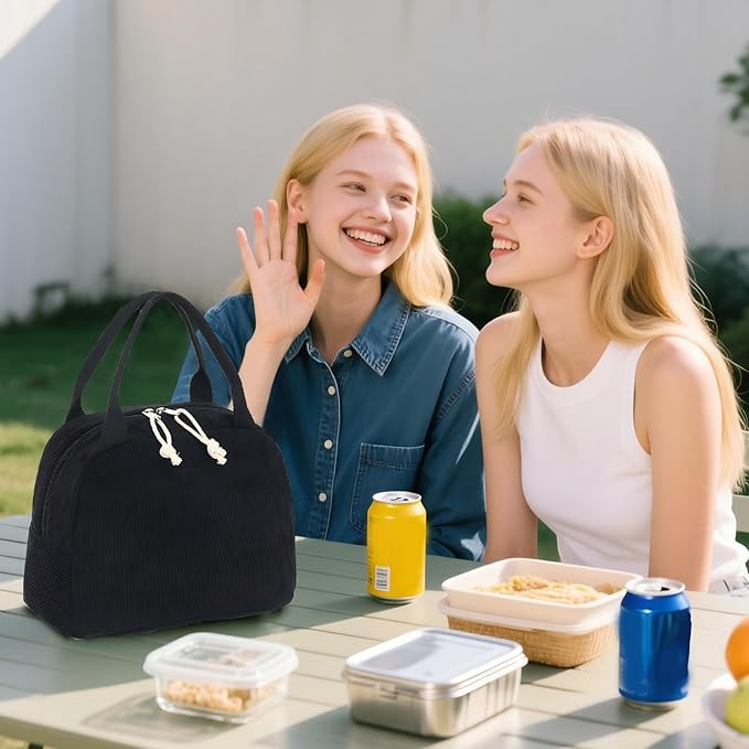 Bluboon Lunch Bag for Women Men Cute Corduroy Lunch Tote Bags Reusable Insulated Lunch Box Large Capacity Reusable Insulated Cooler for Work Picnic or Travel
