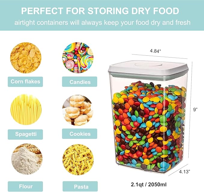 Airtight Food Storage Container - 2.1qt / 2050ml Rectangle Pop Containers With Lids, Bpa Free for Spaghetti Cereal Flour Rice Kitchen Organizer